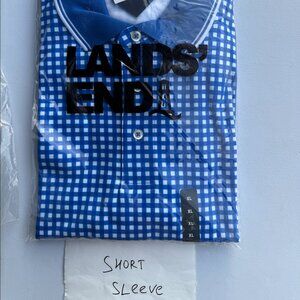 Lands' End Men's XL Polo Shirt Jacquard 100% Supima Royal Cobalt Checkers 481717